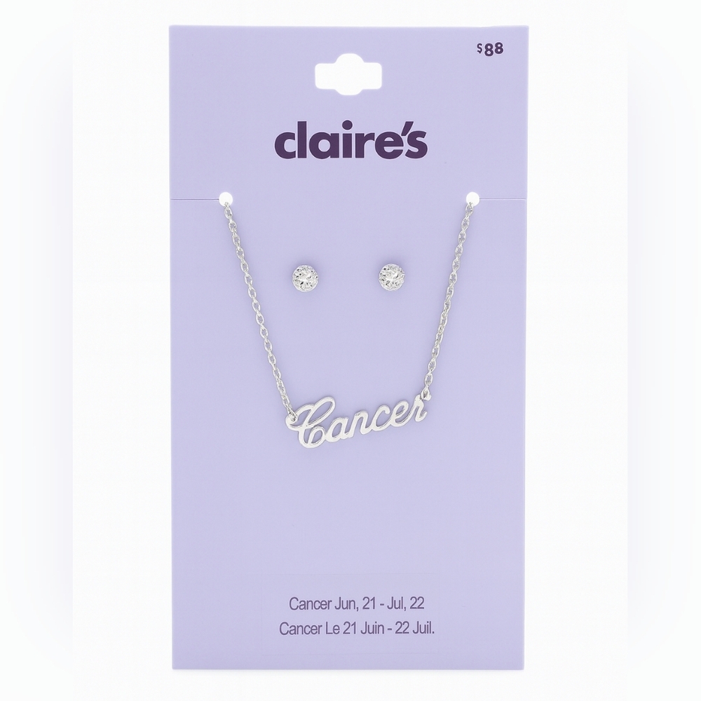 CLEARANCE Claire's NWT Silver Cancer Zodiac Necklace Set